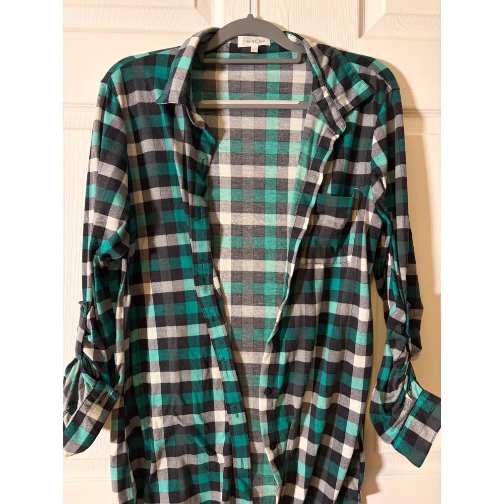 Eden & Olivia Green Buffalo Plaid Roll Tab Sleeve Button Down Shirt Large